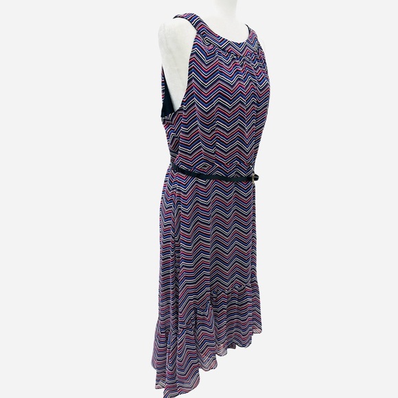 Tommy Hilfiger Chevron Print High Low Ruffle Hem Belted Halter Dress Size 16 - Picture 7 of 12